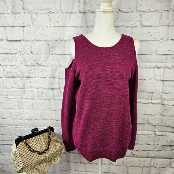 NWT Express Size XS Fuchsia Pink Cold Shoulder Laced Neckline Reversible Sweater - Picture 3 of 9